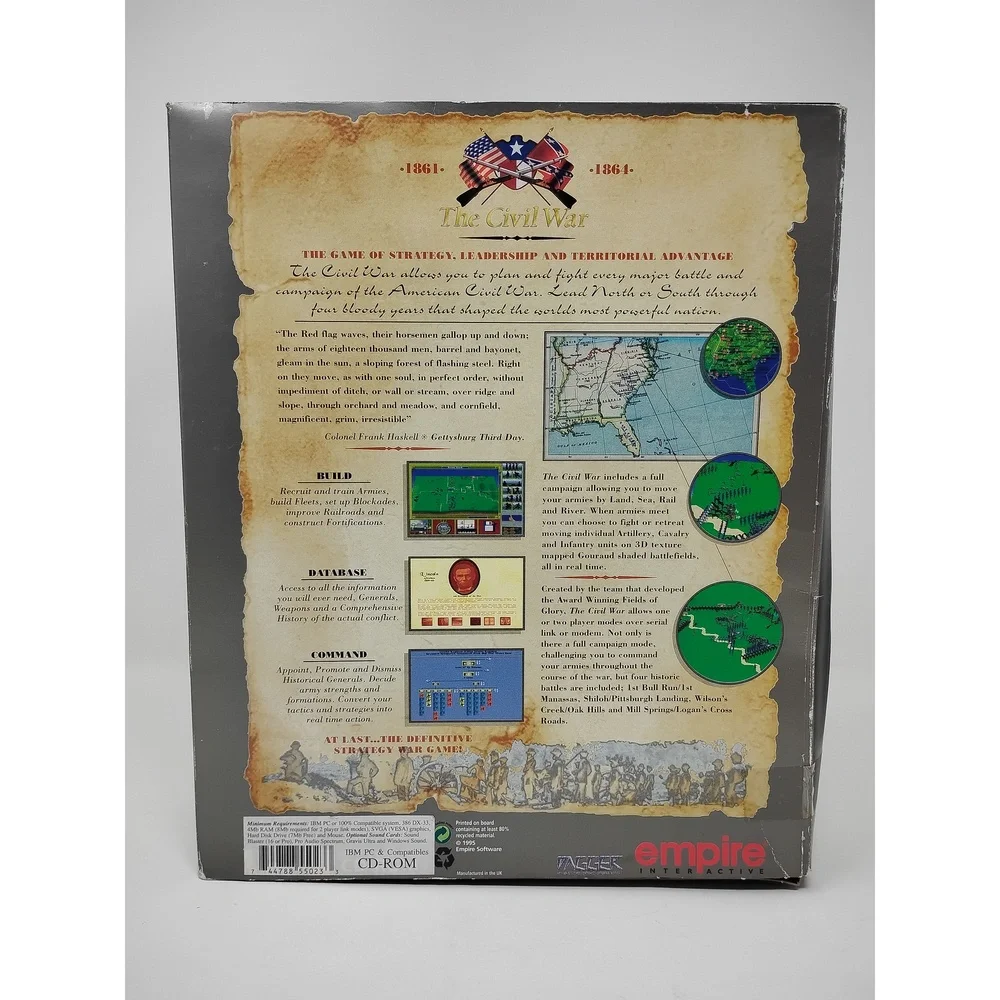 Empire Interactive The Civil War 1995 PC CD-ROM Big Box War Strategy Simulation